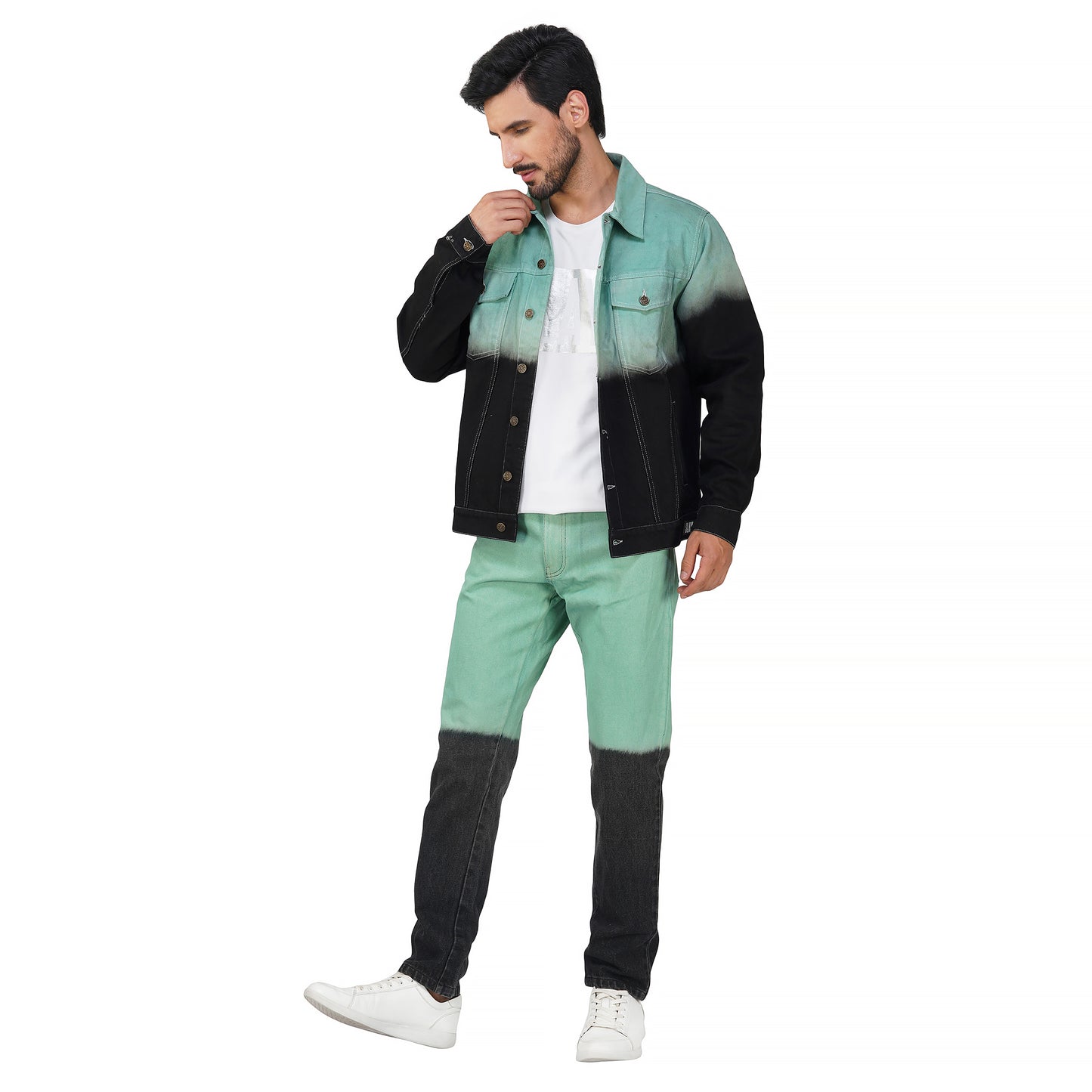 SLAY. Men's Green Black Ombre Denim Jacket & Jeans Co-ord Set