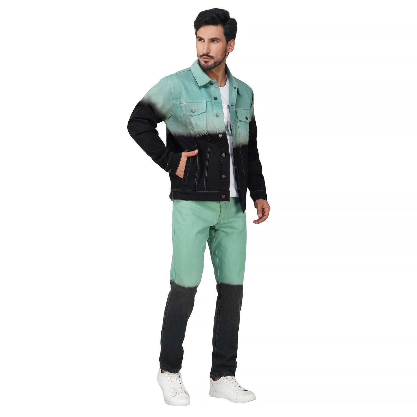 SLAY. Men's Green Black Ombre Denim Jacket & Jeans Co-ord Set