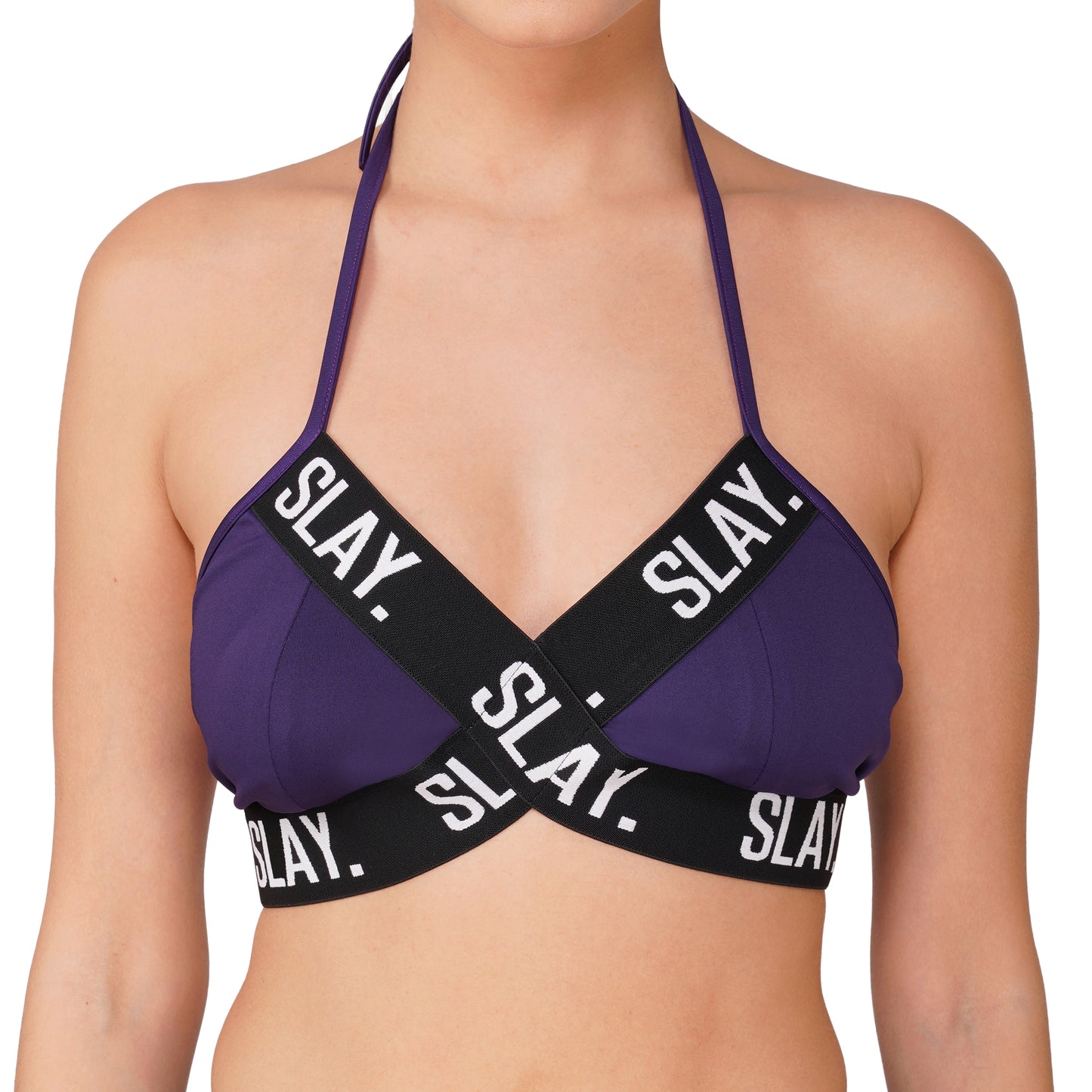 SLAY. Women's Purple Activewear Backless Sports Bra And High waist Shorts Co-ord Set