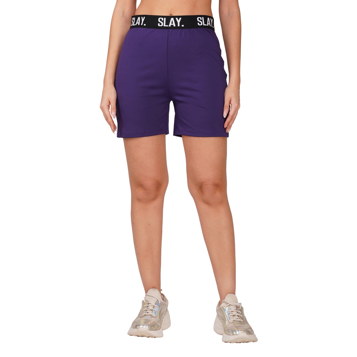 SLAY. Women's Purple Activewear Backless Sports Bra And High waist Shorts Co-ord Set
