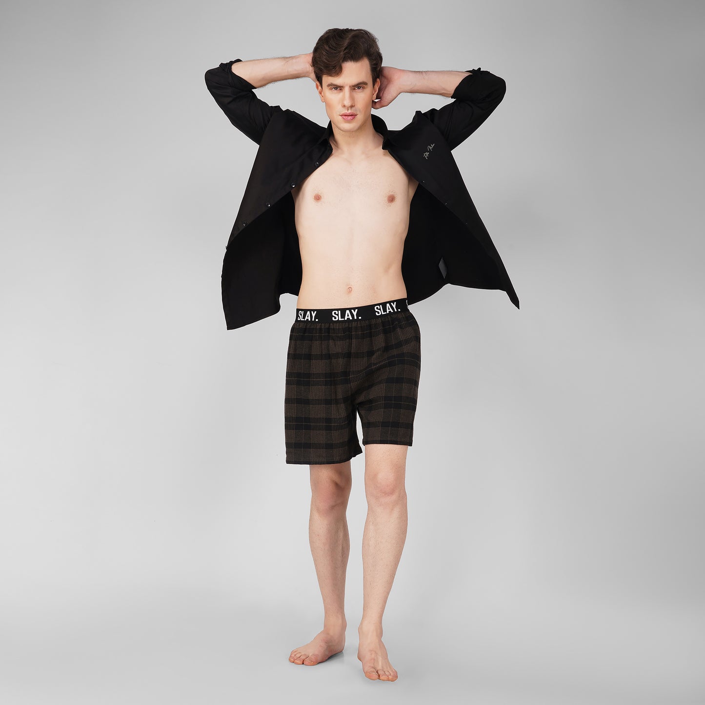 SLAY. Men's Green & Black Check Winter Boxers