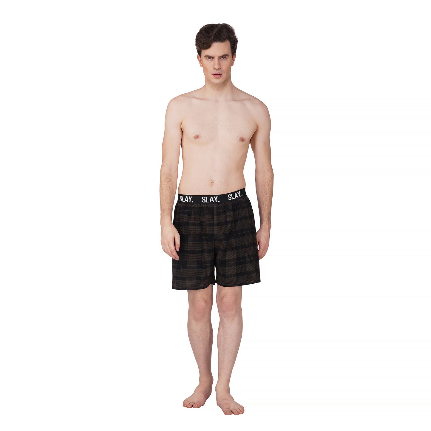SLAY. Men's Green & Black Check Winter Boxers