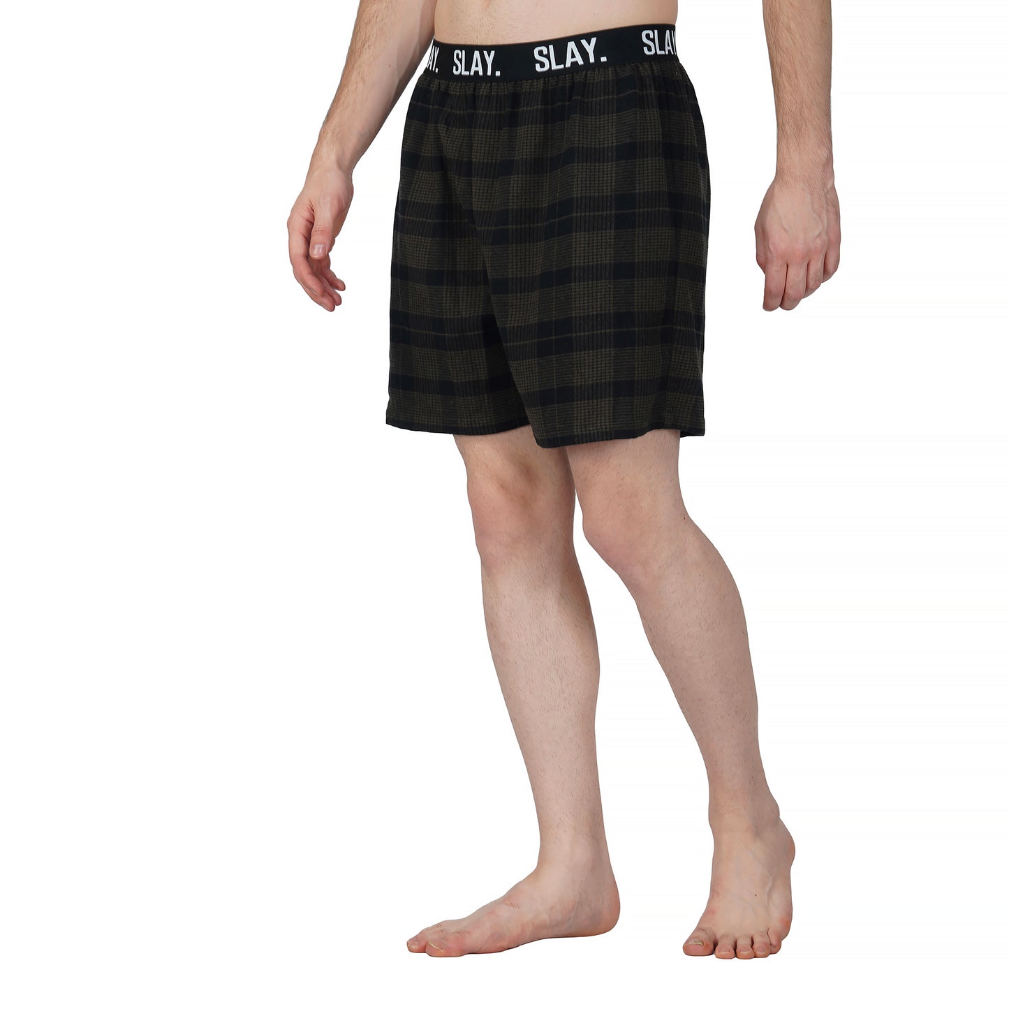 SLAY. Men's Green & Black Check Winter Boxers