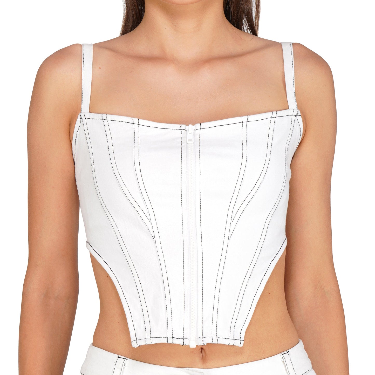 SLAY. Women's White Denim Cargo Jeans