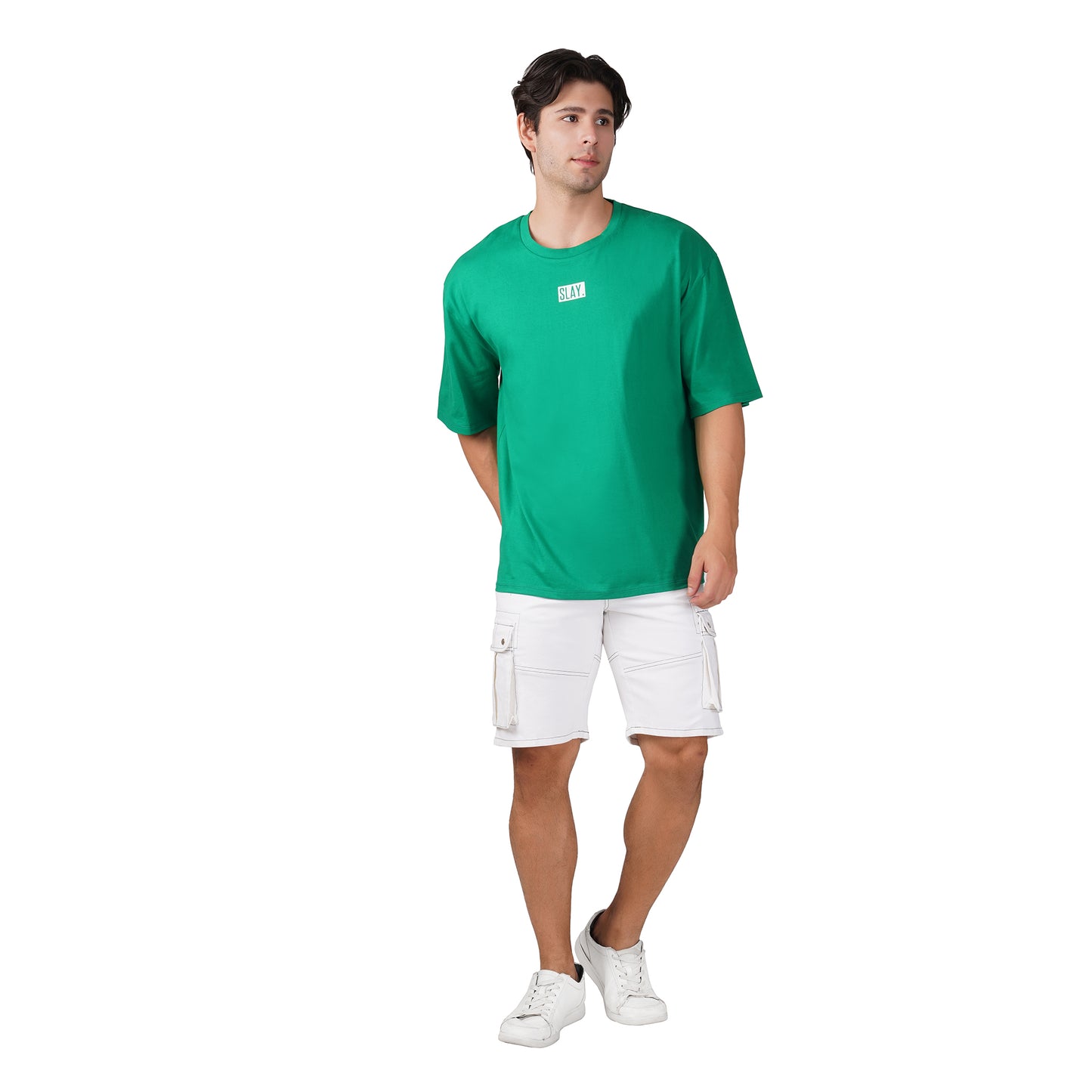 SLAY. Men's White Contrast Stitch Stretch Cargo Shorts