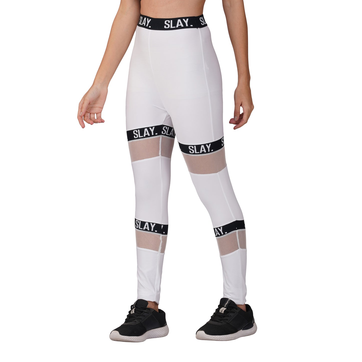 SLAY. Sport Women's Activewear Full Sleeves Crop Top And Pants Co-ord Set White