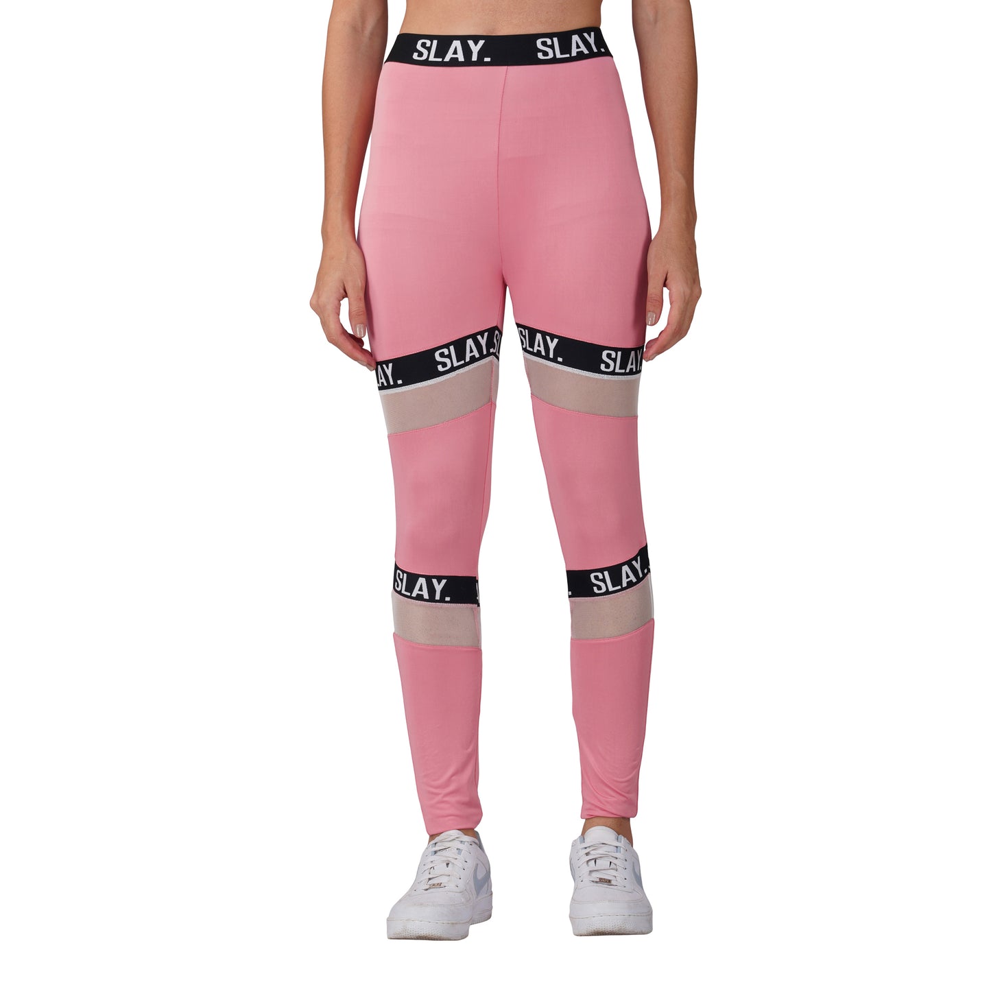 SLAY. Sport Women's Pink Activewear Full Sleeves Crop Top And Pants Co-ord Set