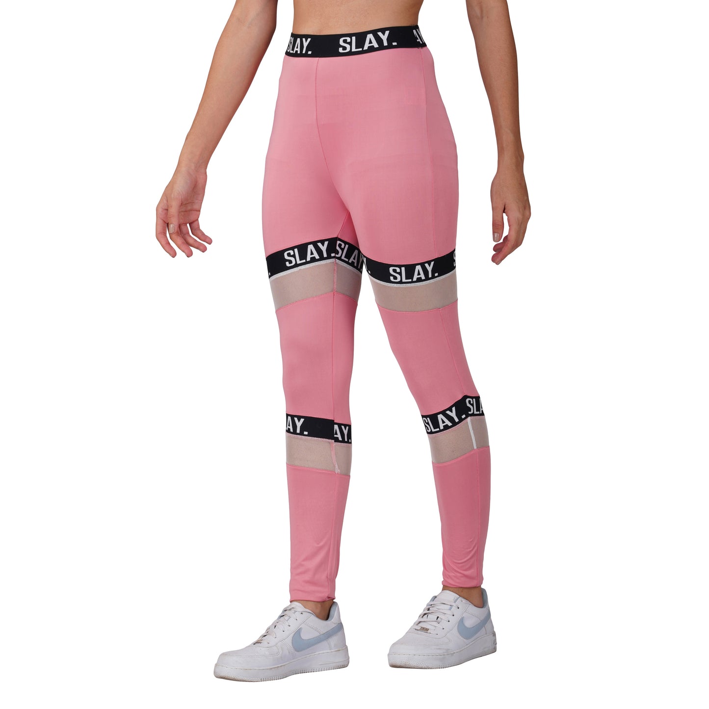 SLAY. Sport Women's Pink Activewear Full Sleeves Crop Top And Pants Co-ord Set
