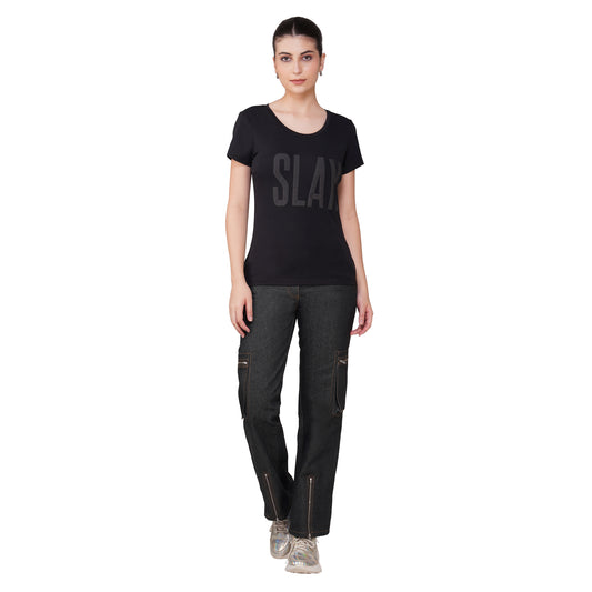 SLAY. Matte Black on Black Slim Fit T shirt