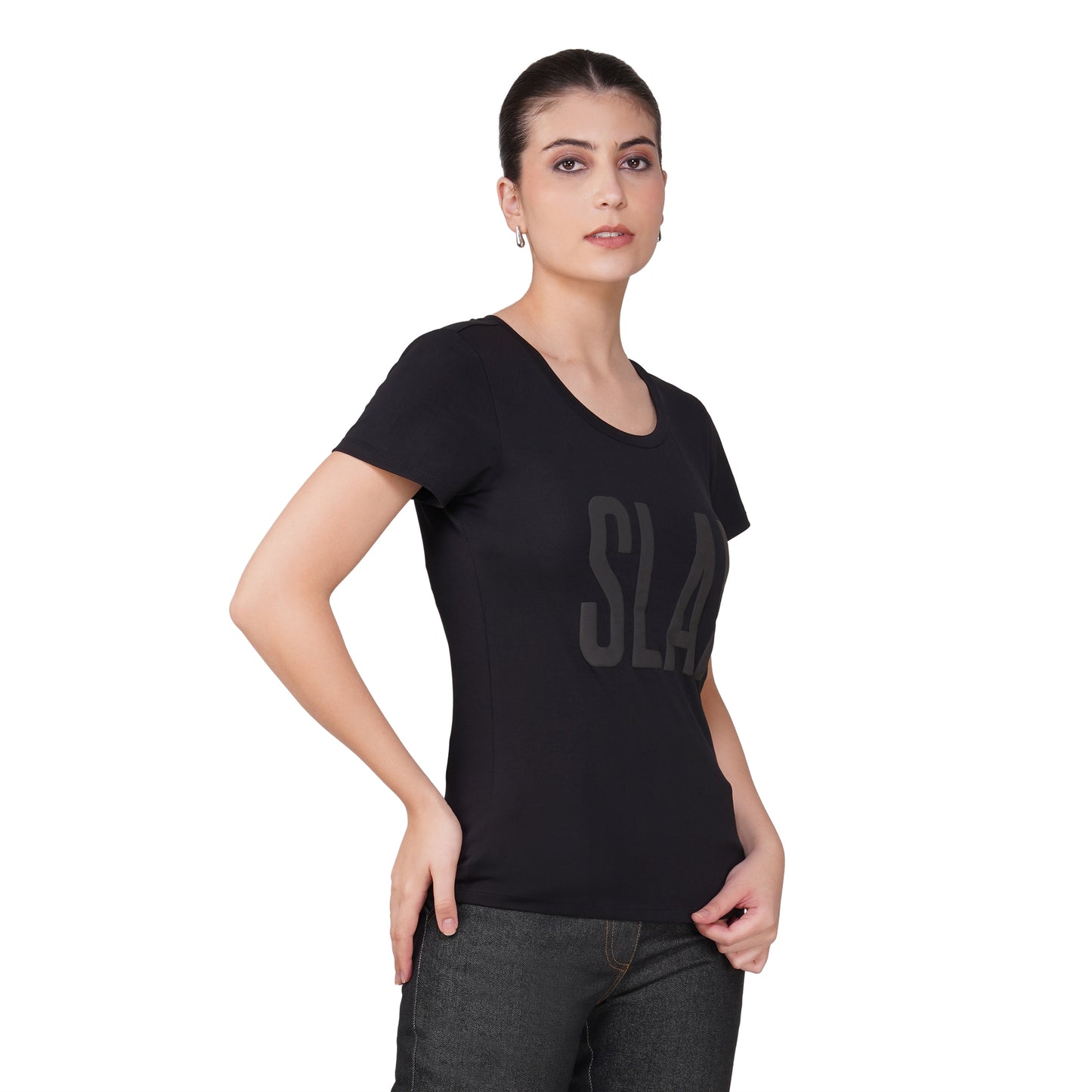 SLAY. Matte Black on Black Slim Fit T shirt