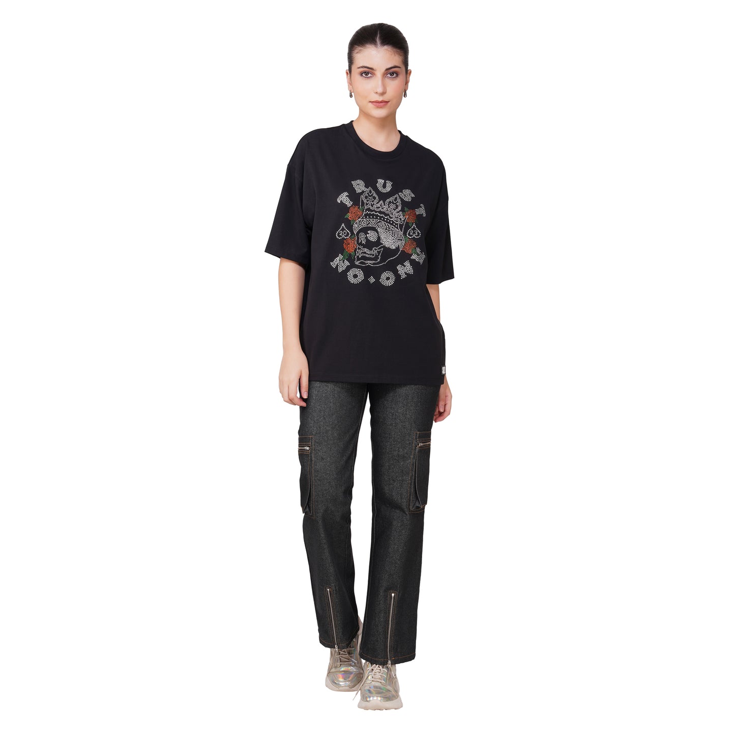 SLAY. Trust No One Crystal Embellised Oversized T-Shirt
