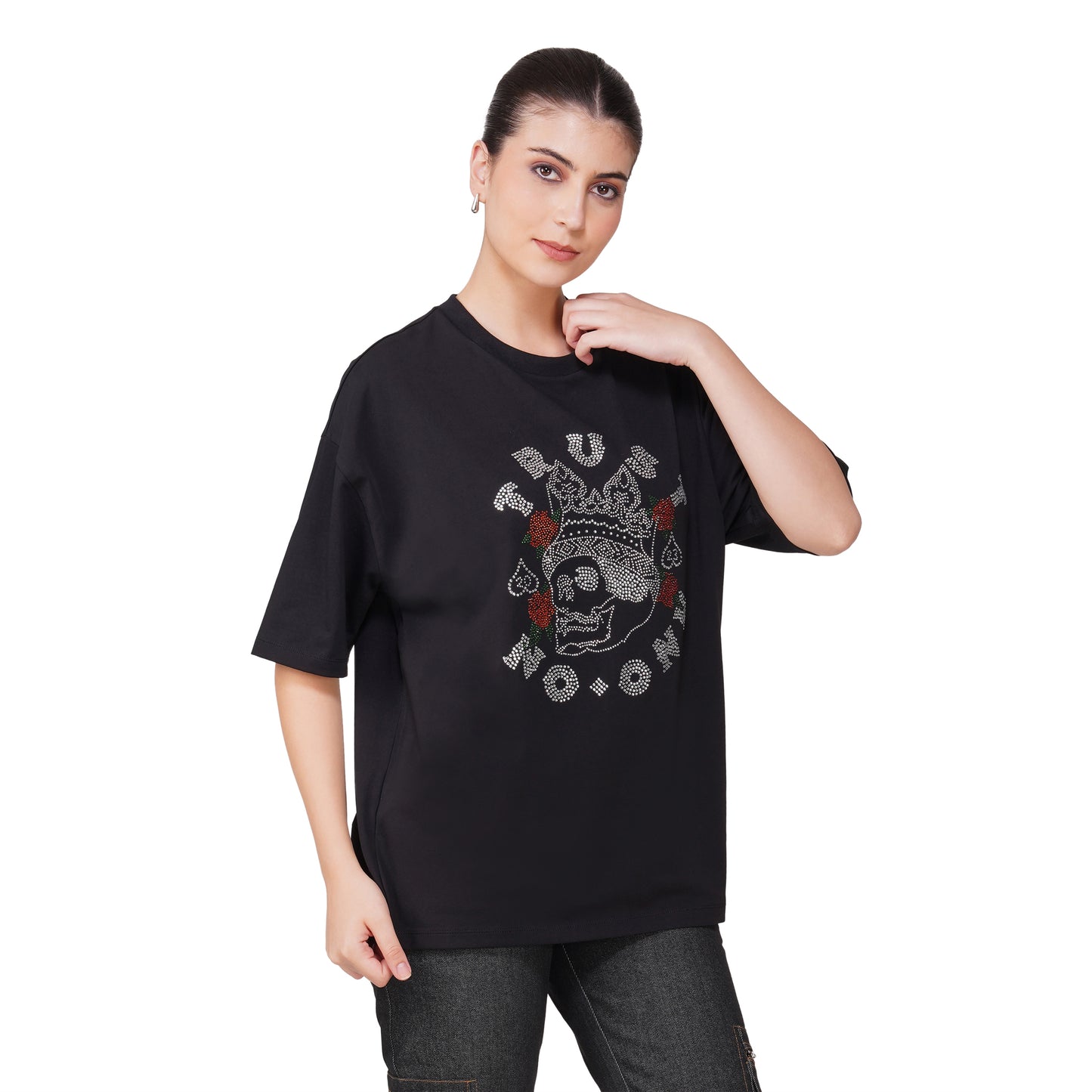 SLAY. Trust No One Crystal Embellised Oversized T-Shirt