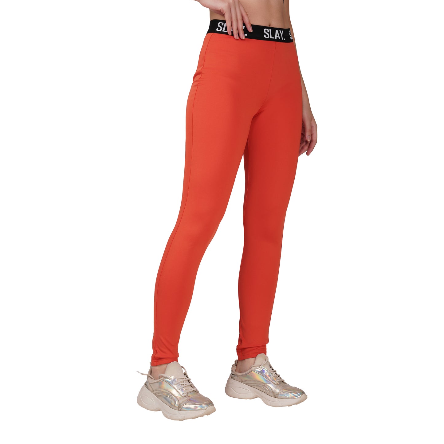SLAY.Women's Orange Activewear Crop Top And Pants Co-ord Set