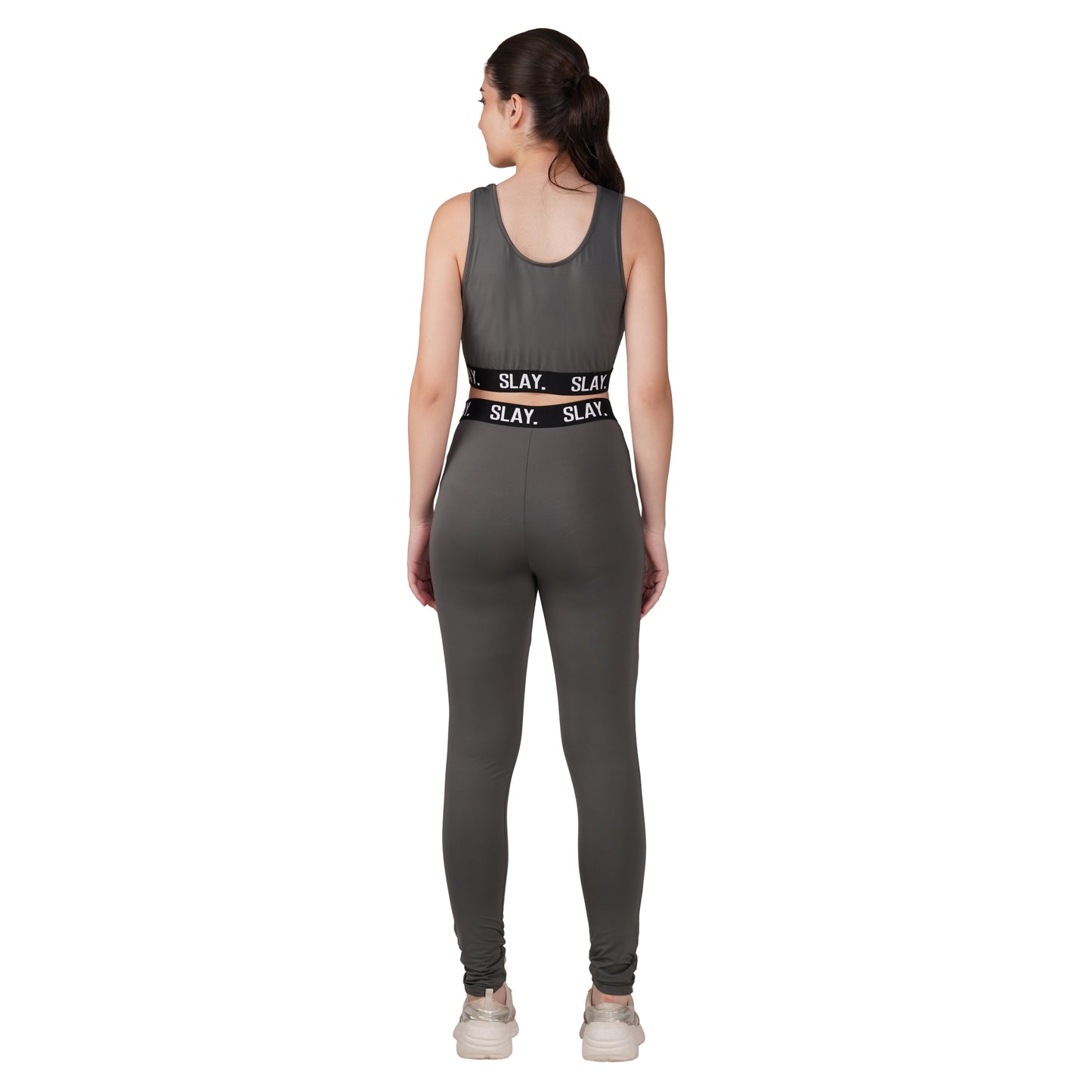 SLAY.Women's Grey Activewear Crop Top And Pants Co-ord Set (Copy)