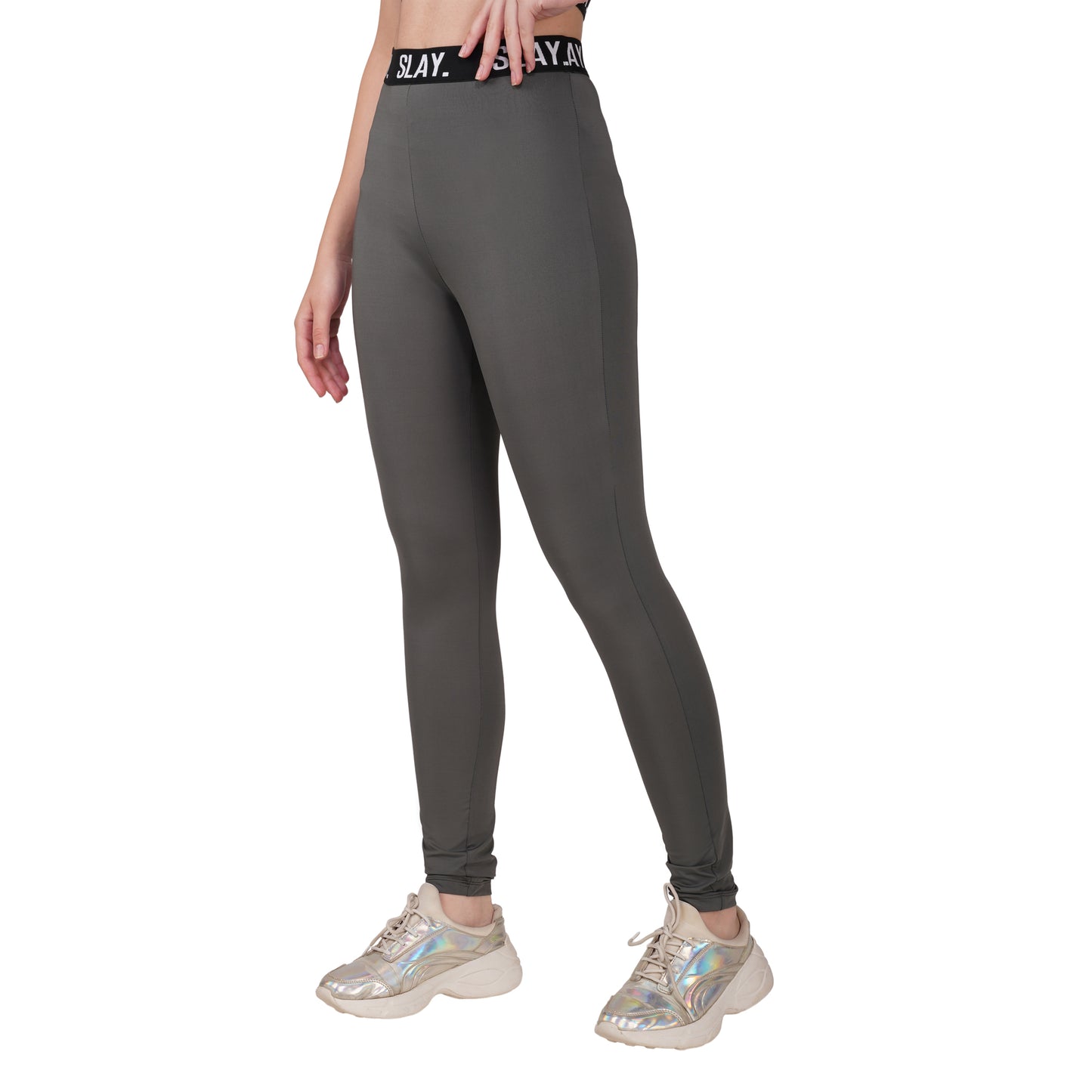 SLAY.Women's Grey Activewear Crop Top And Pants Co-ord Set (Copy)