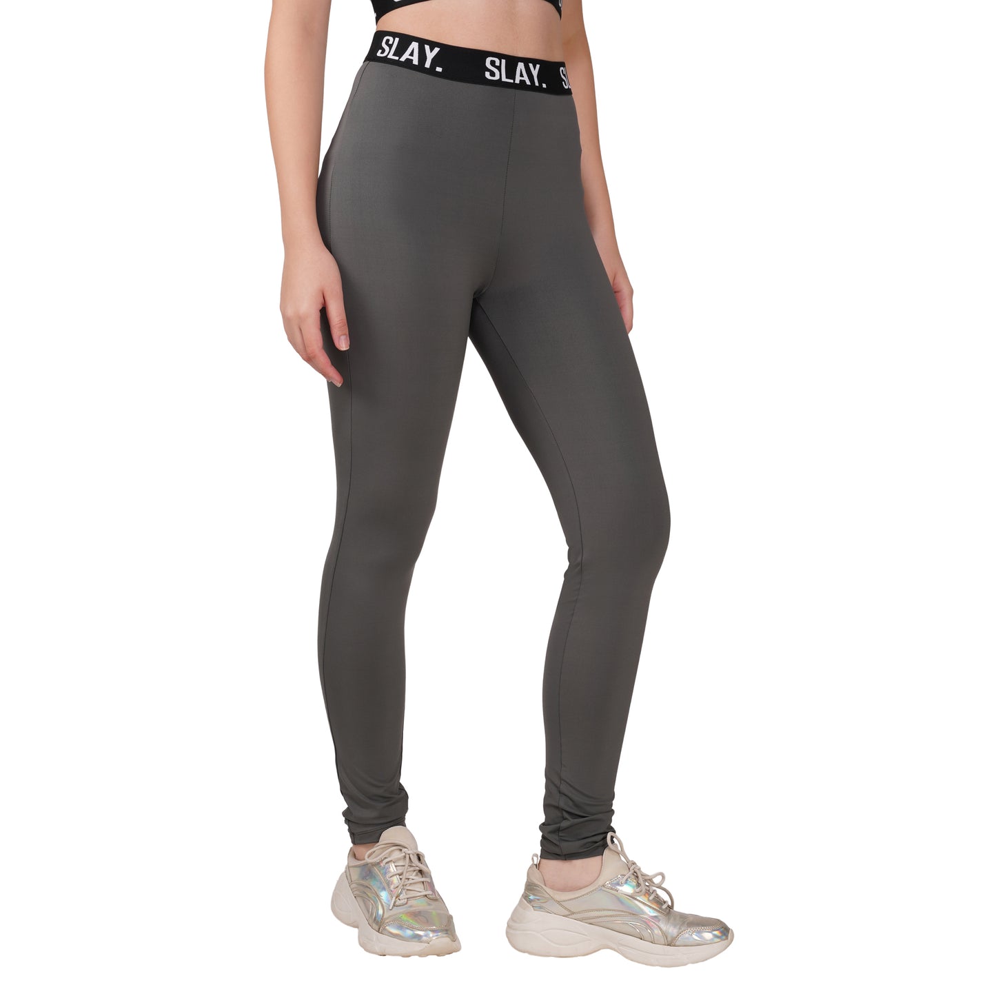 SLAY.Women's Grey Activewear Crop Top And Pants Co-ord Set (Copy)
