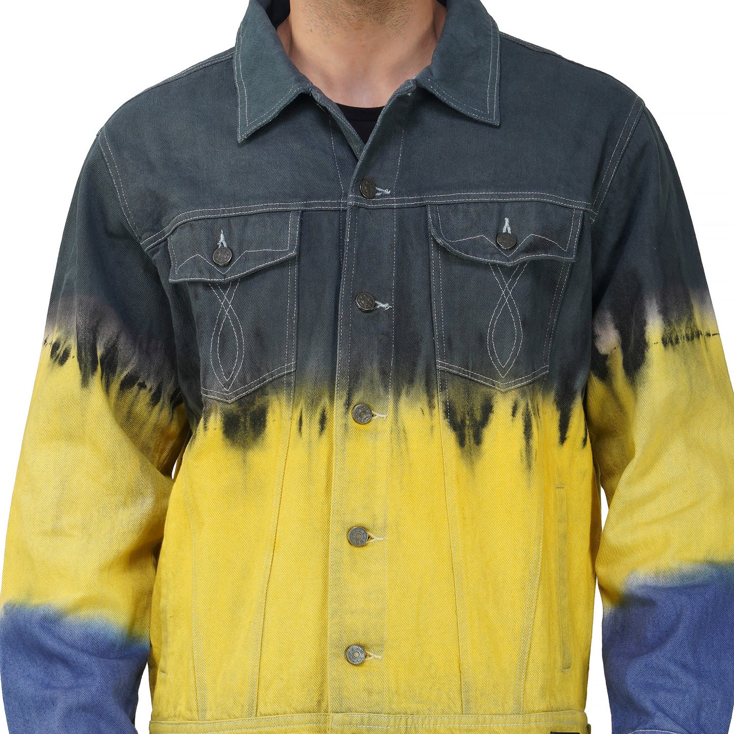 SLAY. Men's Black Yellow Blue Ombre Denim Jacket & Jeans Co-ord Set