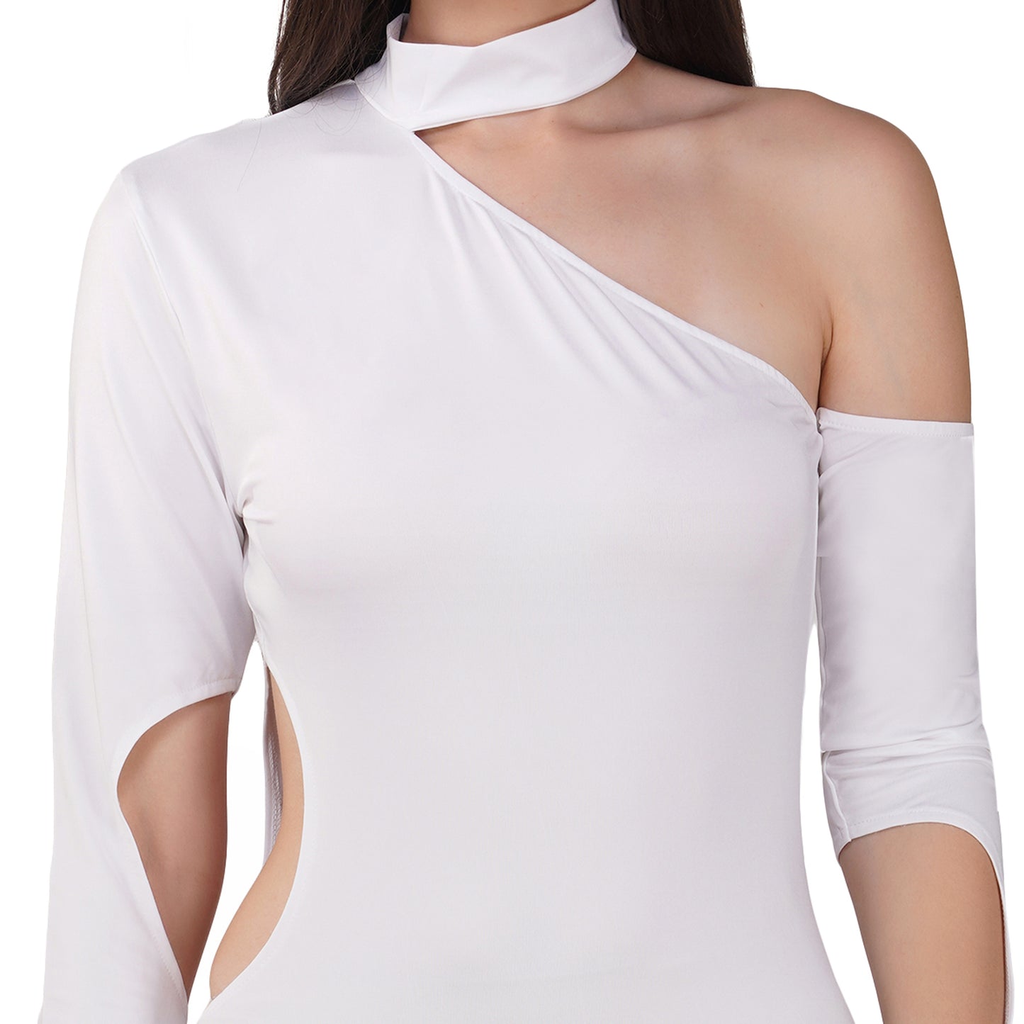 SLAY. Women's White Asymmetric Cutout Dress