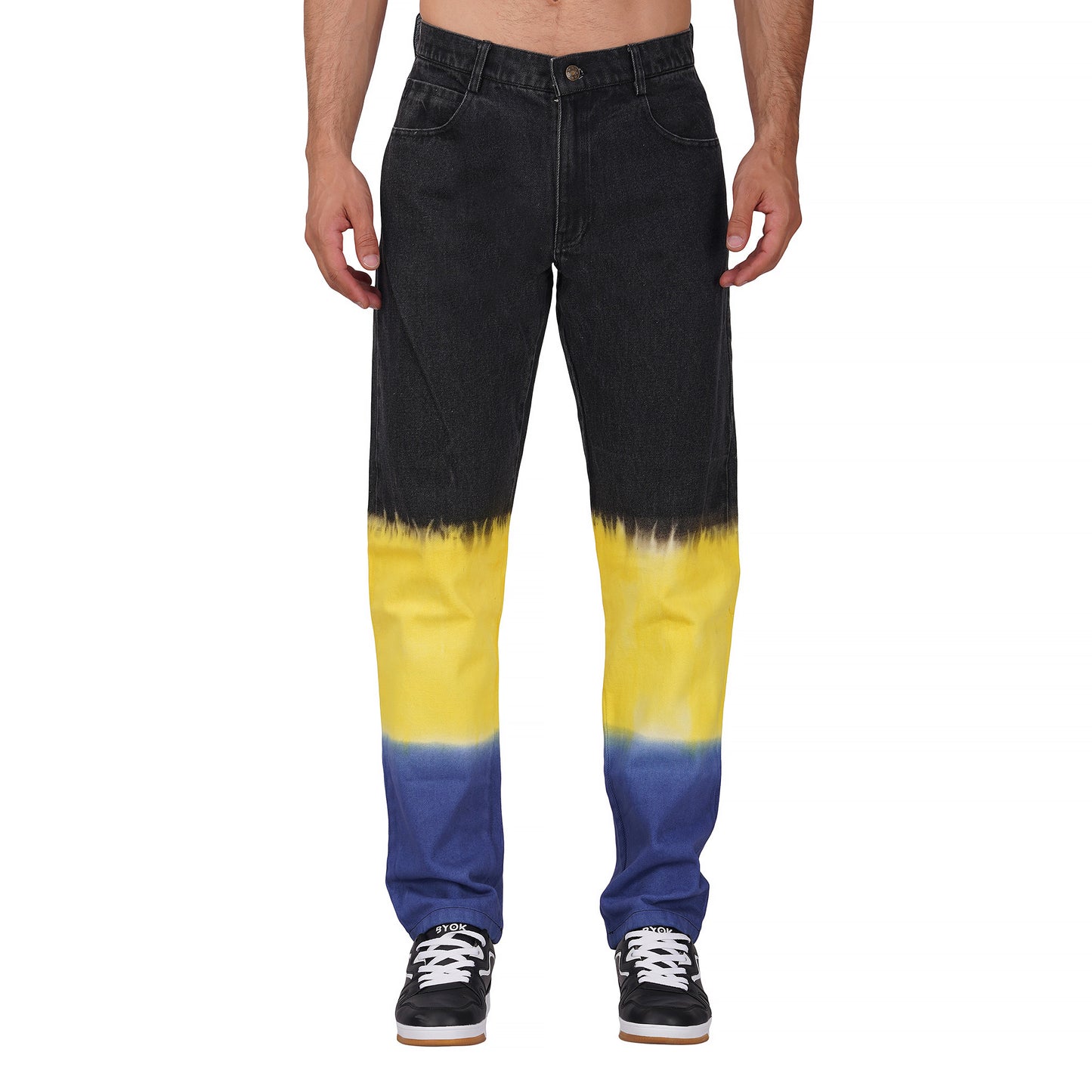 SLAY. Men's Black Yellow Blue Ombre Denim Jacket & Jeans Co-ord Set