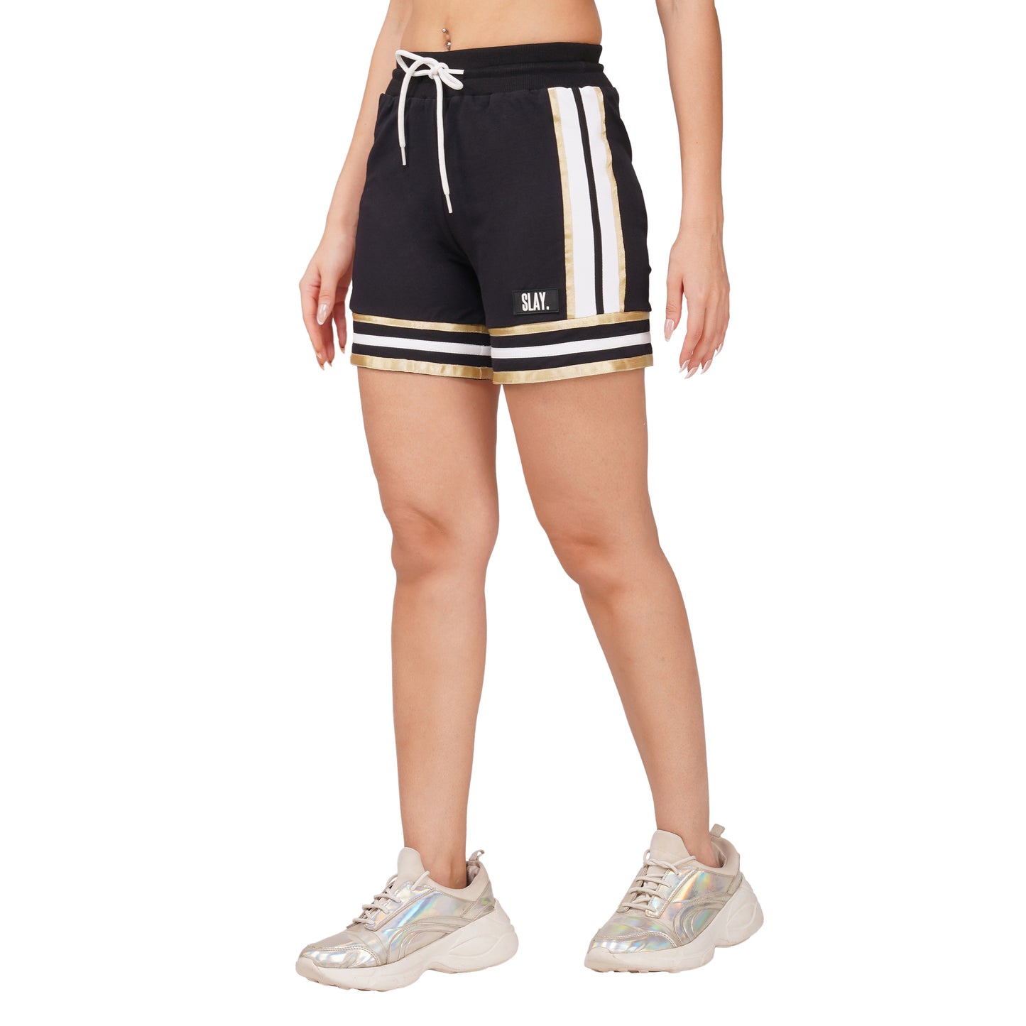 SLAY. Women's Black Power Play 3-Piece Co-ord Set – Jacket + Crop Top + Shorts or Pants | Made to Order