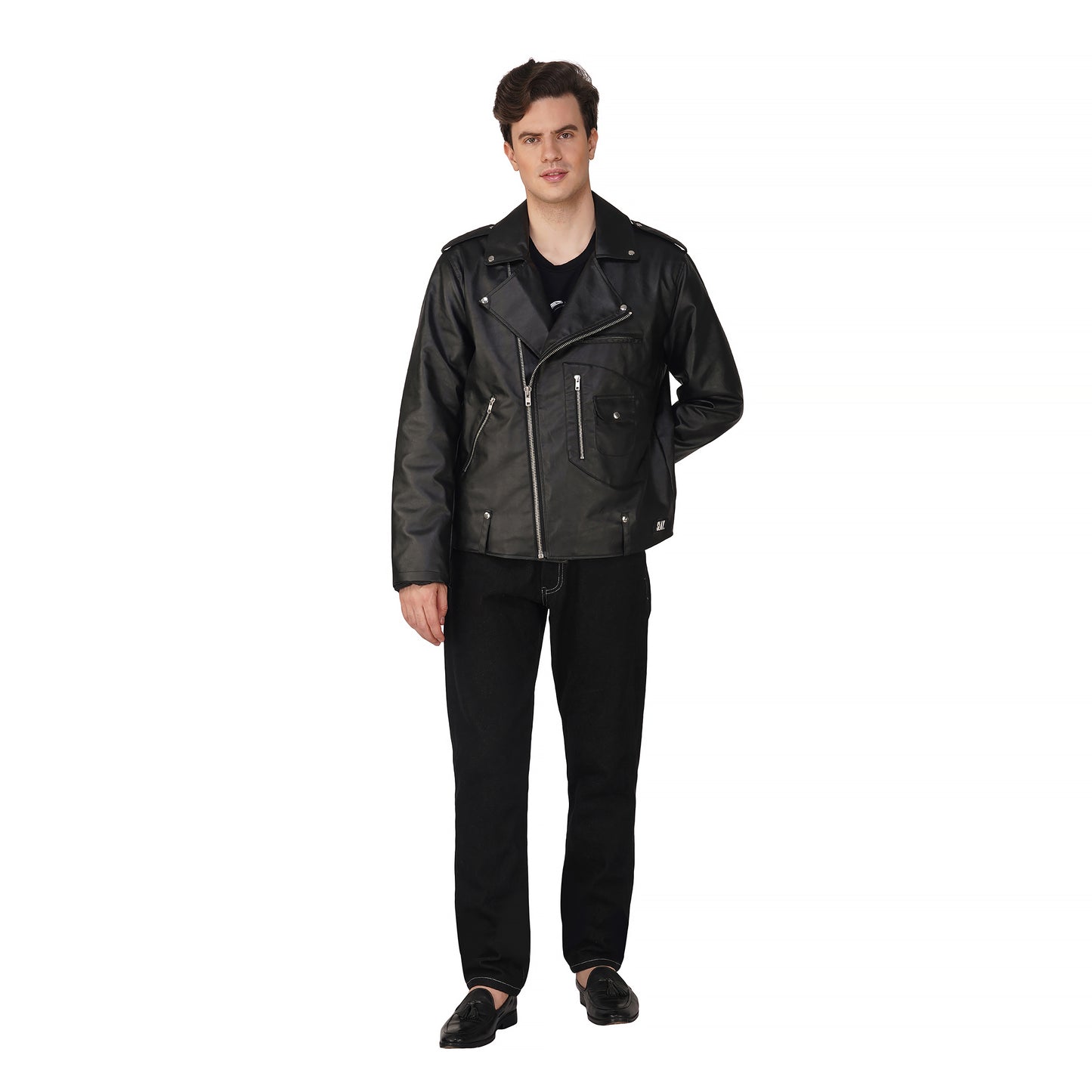 SLAY. Men's Black Faux Leather Biker Jacket