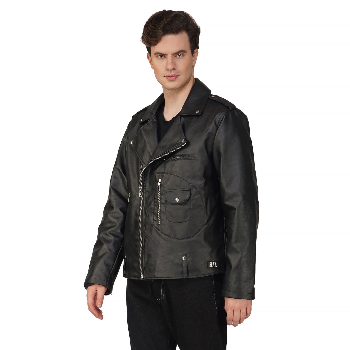 SLAY. Men's Black Faux Leather Biker Jacket