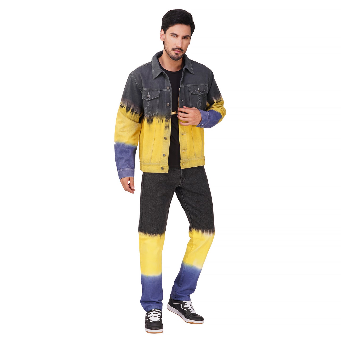 SLAY. Men's Black Yellow Blue Ombre Denim Jacket & Jeans Co-ord Set