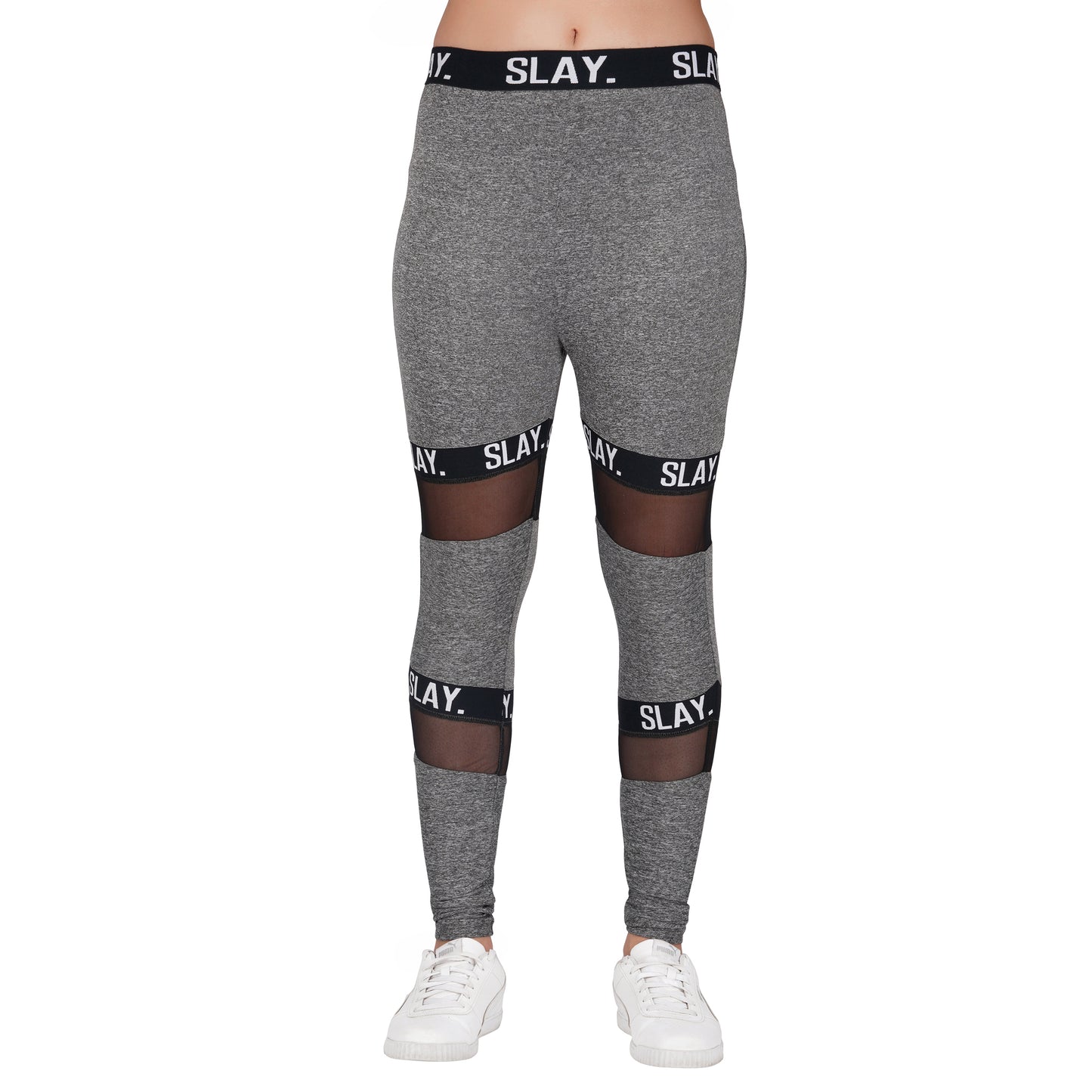SLAY. Sport Women's Activewear Full Sleeves Crop Top And Pants Co-ord Set Grey