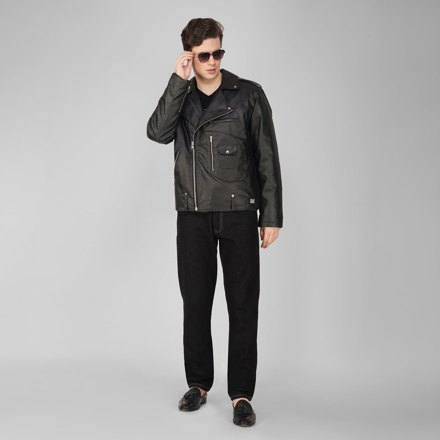 SLAY. Men's Black Faux Leather Biker Jacket
