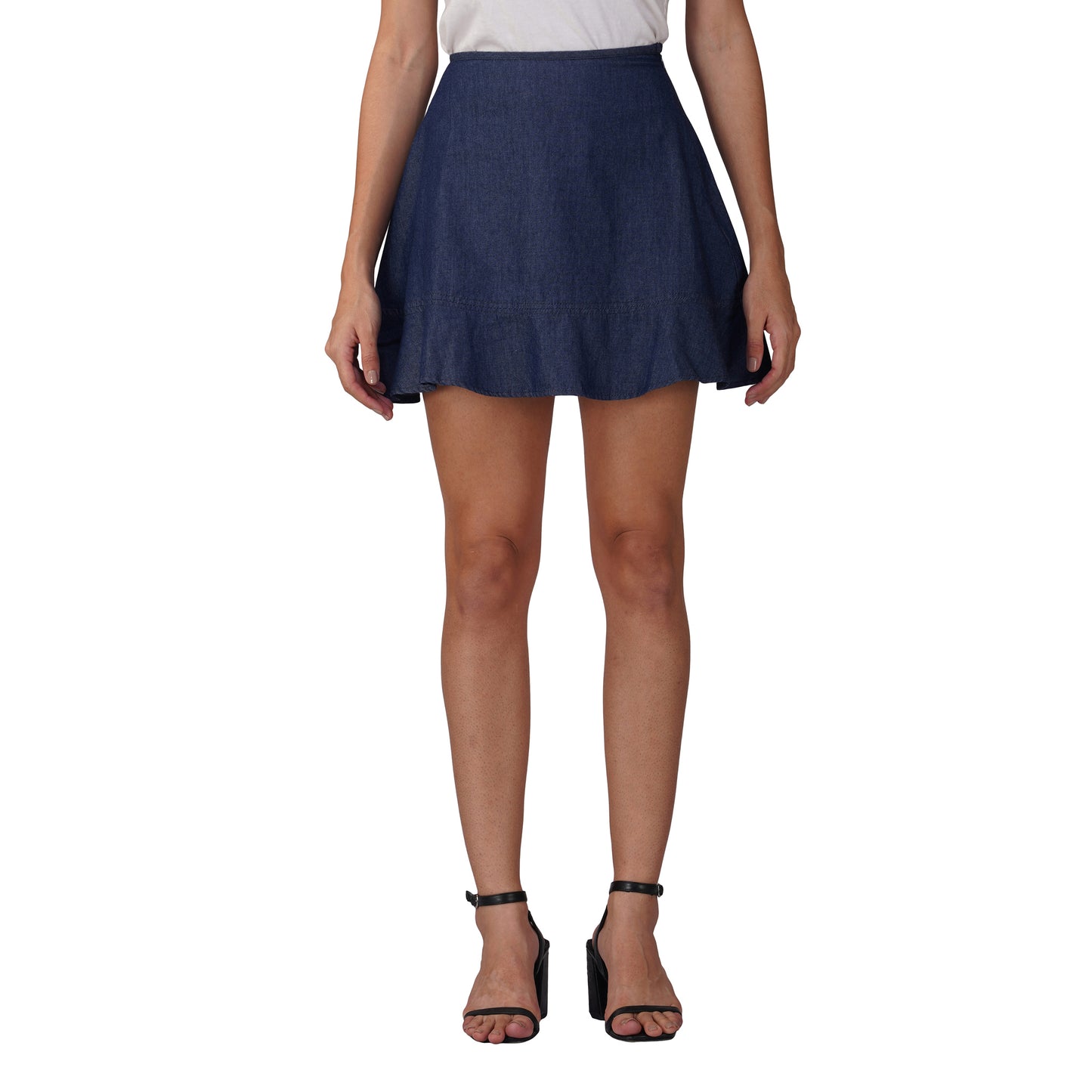 SLAY. Women's Denim Half Sleeves Button Up Top & Skirt Co-ord Set