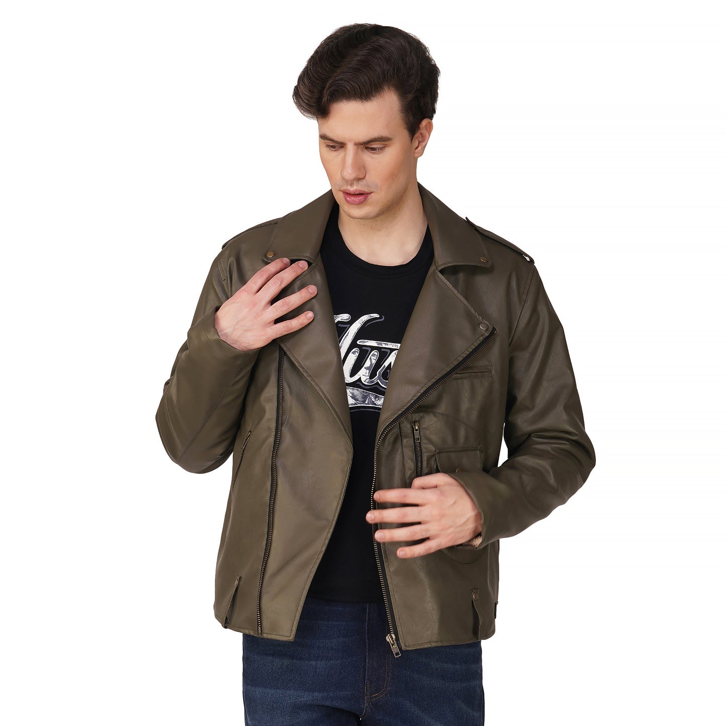 SLAY. Men's Olive Faux Leather Jacket
