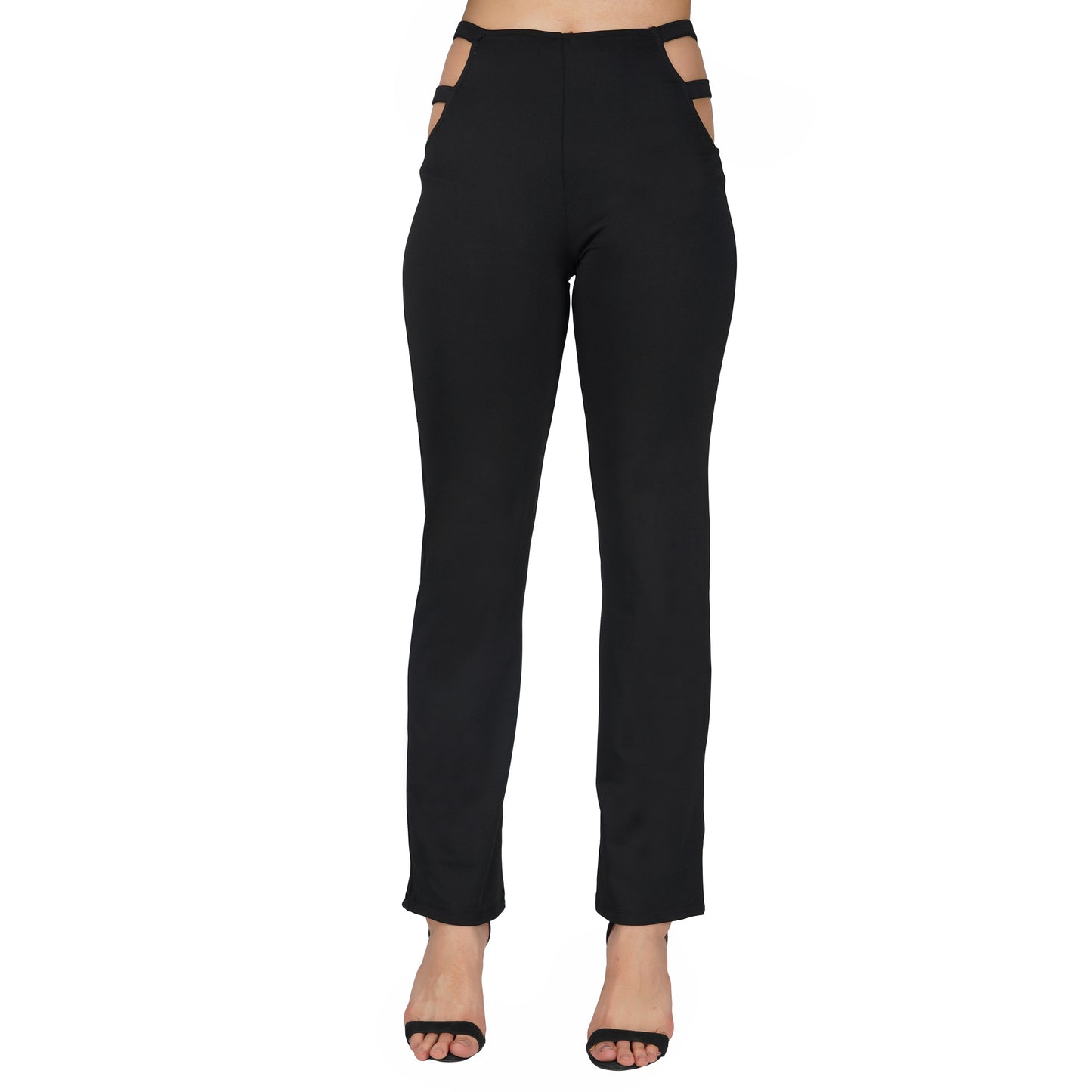 SLAY. Sport Women's Cutout Full Sleeves Crop Top And Pants Co-ord Set Black