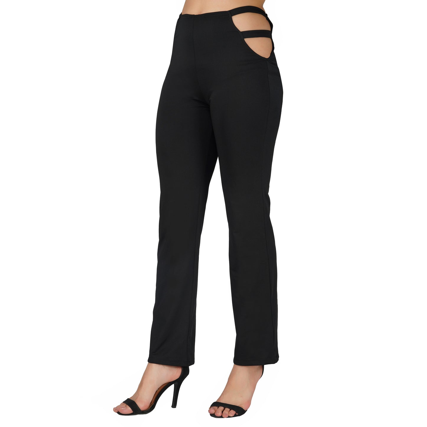 SLAY. Sport Women's Cutout Full Sleeves Crop Top And Pants Co-ord Set Black