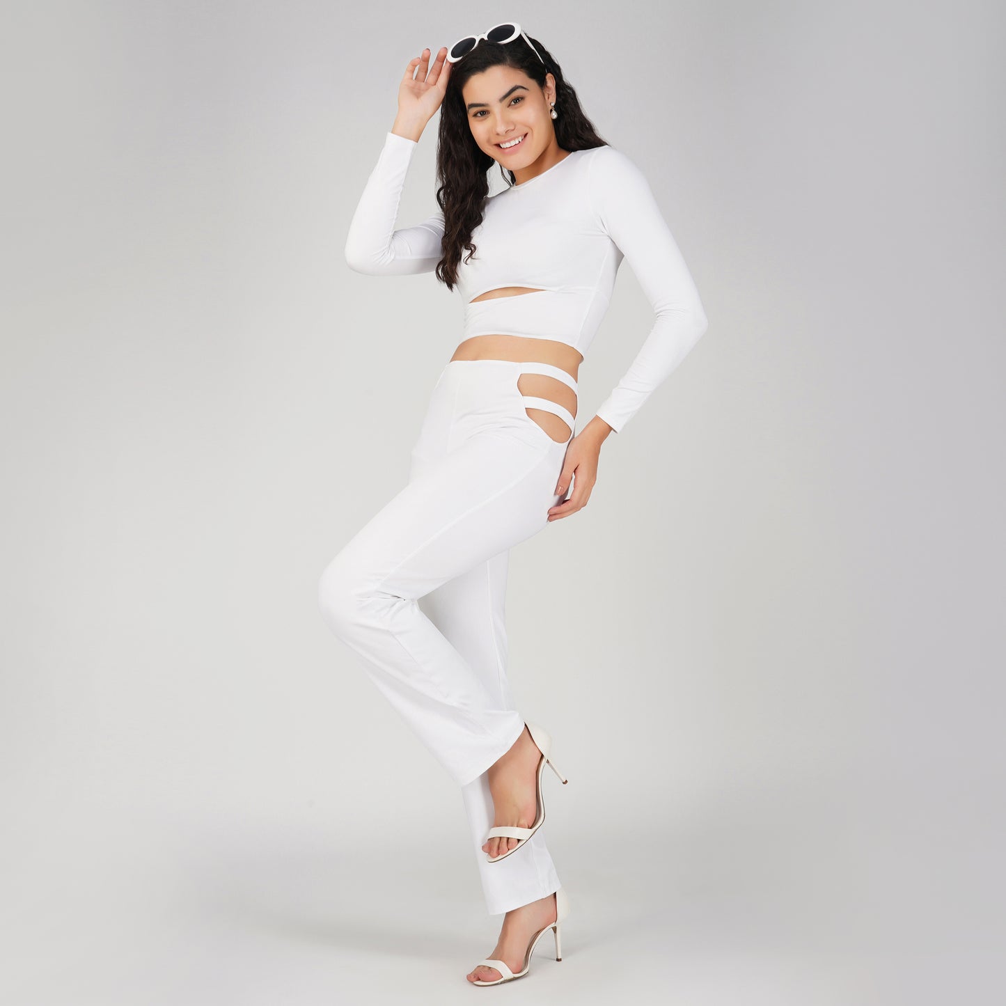 SLAY. Sport Women's Cutout Full Sleeves Crop Top And Pants Co-ord Set Black