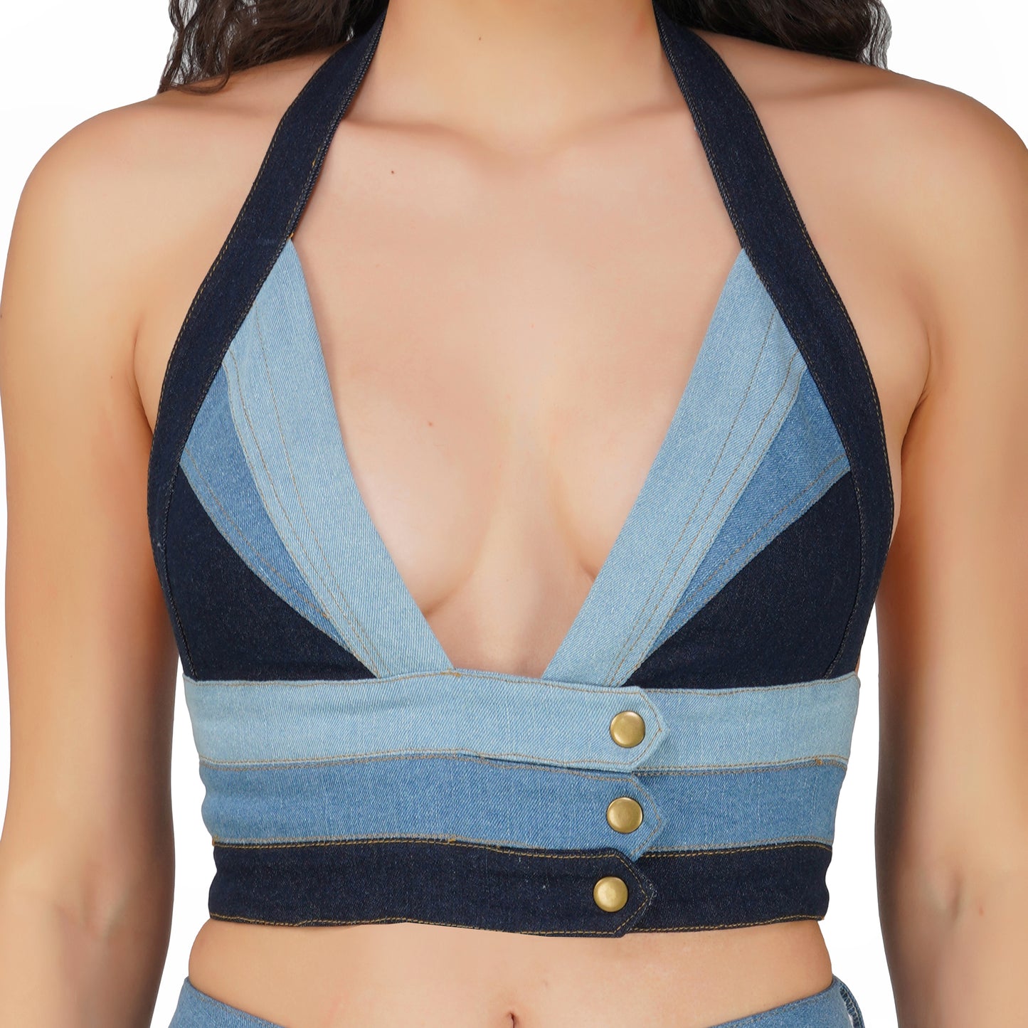 SLAY. Women's 3-Way Acid-Wash Colorblock Denim Co-ord Set