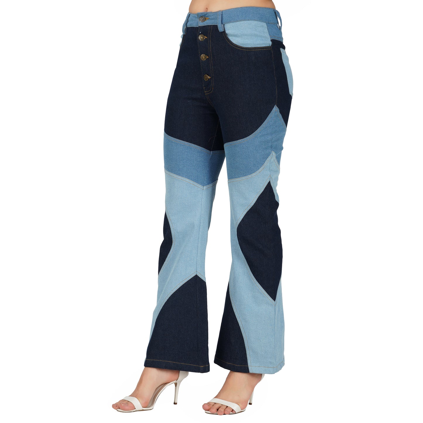 SLAY. Women's 3-Way Acid-Wash Colorblock Denim Co-ord Set
