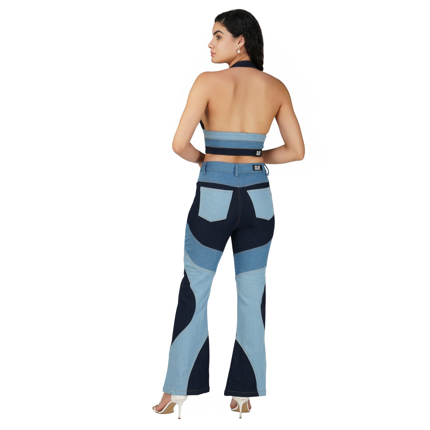 SLAY. Women's 3-Way Acid-Wash Colorblock Denim Co-ord Set