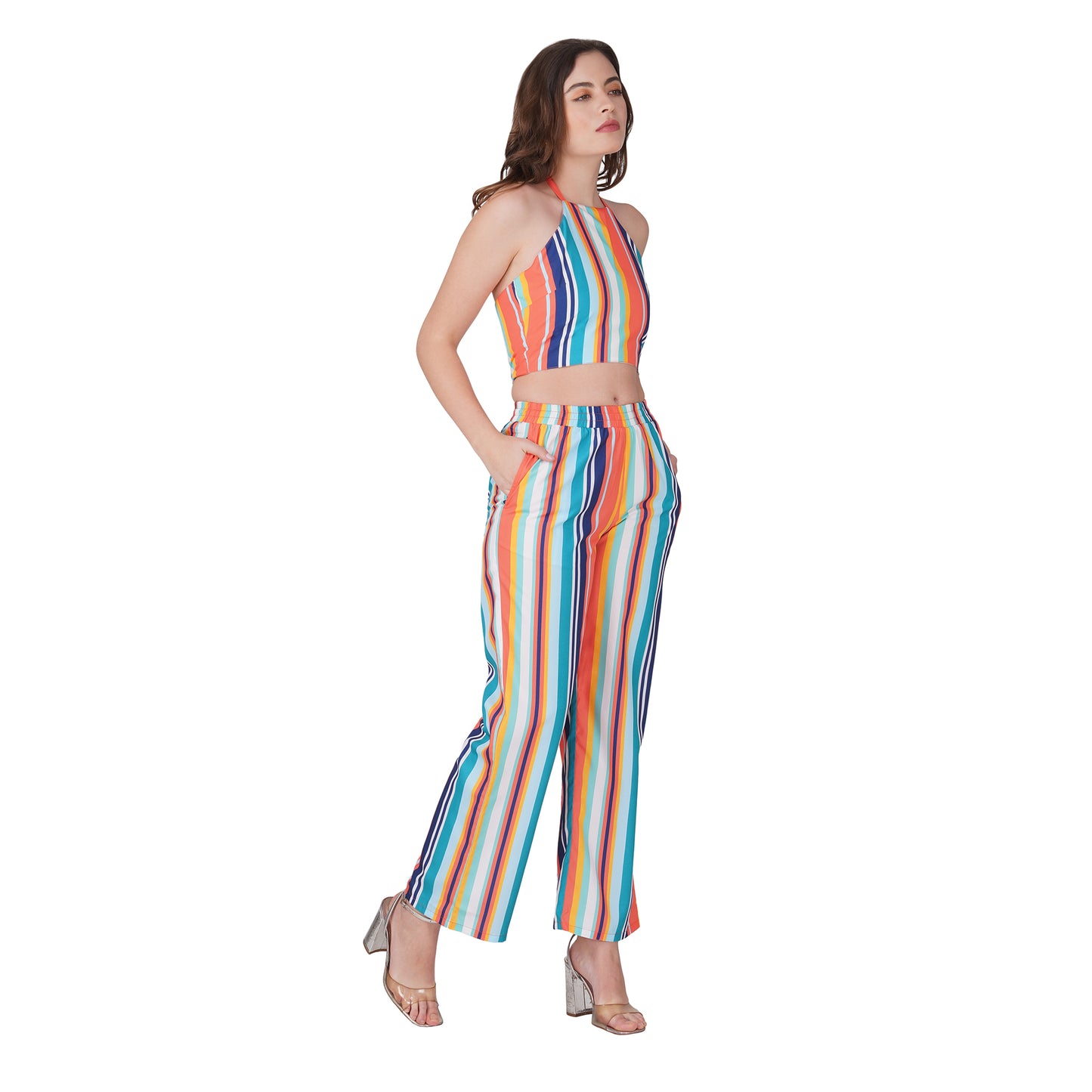 SLAY. Women's Moody Stripe Co-ord Set – Halter Crop & Wide-Leg Pants