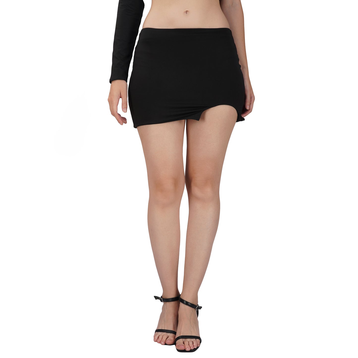 SLAY. Women's Black Asymmetric Cutout Top & Skirt Co ord Set