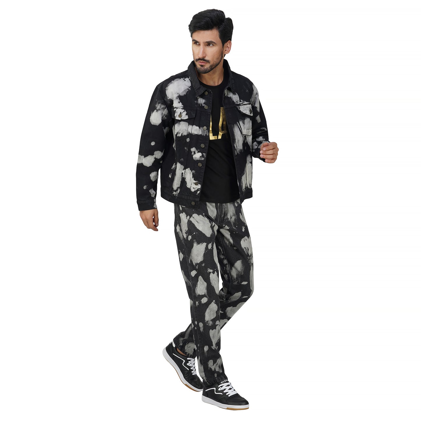 SLAY. Men's Black & White Tie Dye Denim Jacket & Jeans Co-ord Set