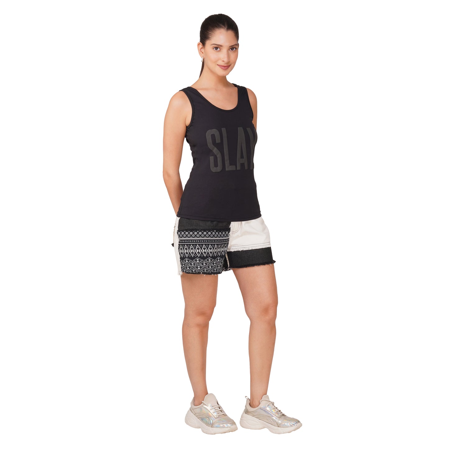 SLAY. Matte Black on Black Slim Fit Tank Top
