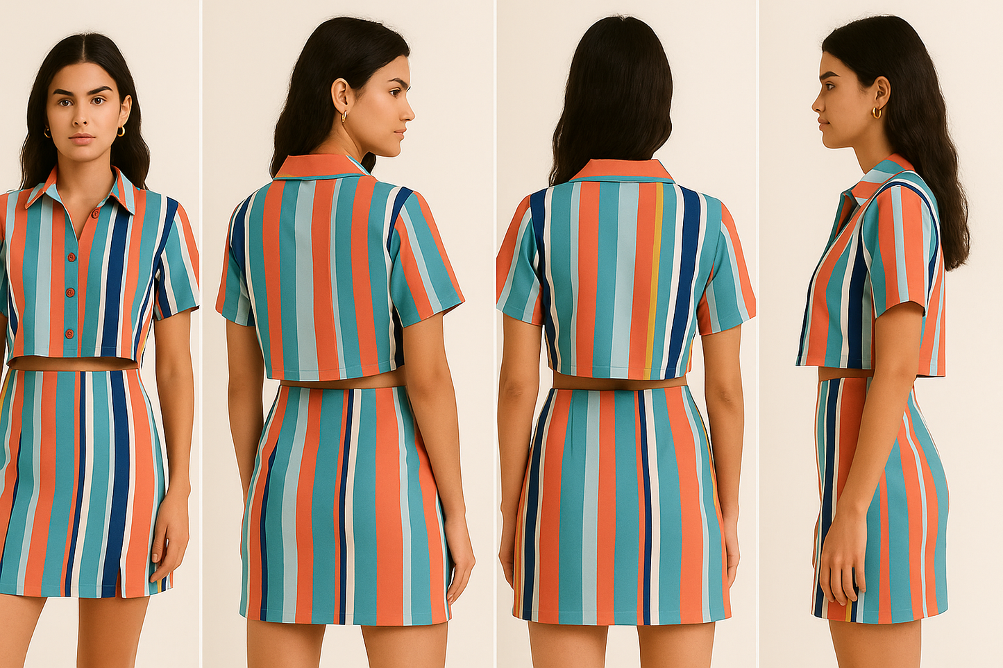 SLAY. Women's Bold Stripes Co-ord Set – Cropped Shirt & Mini Skirt