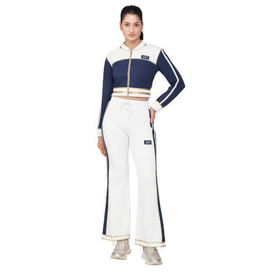 SLAY. Women's Blue Power Play 3-Piece Co-ord Set – Jacket + Crop Top + Shorts or Pants | Made to Order
