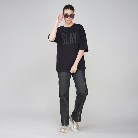 SLAY. Matte Black on Black Oversized T shirt