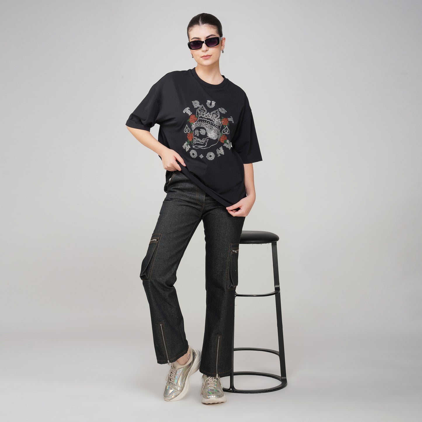 SLAY. Trust No One Crystal Embellised Oversized T-Shirt
