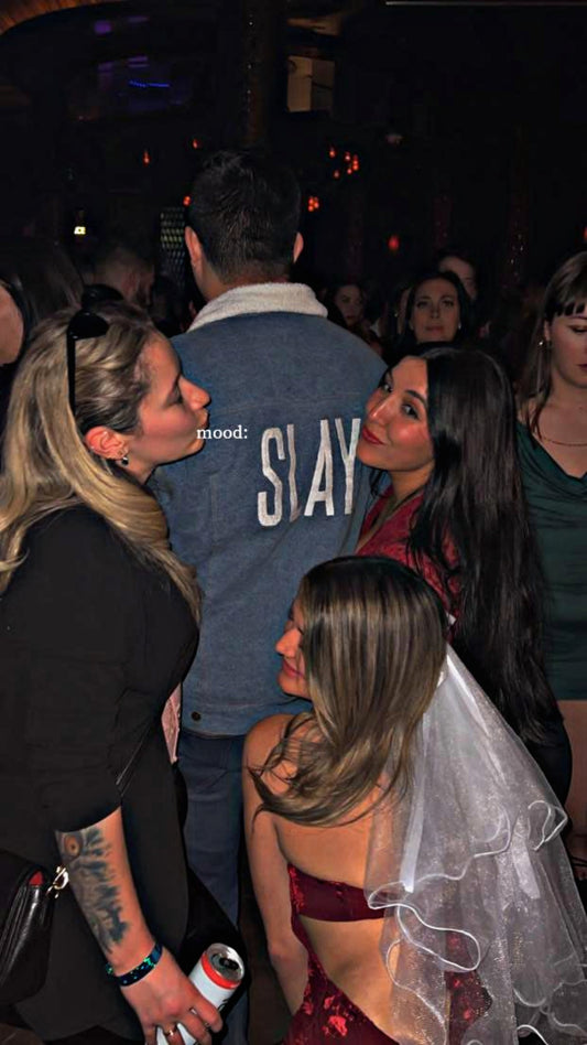 SLAY. Men's Full Sleeves Blue Solid Embroidered Button-Down Washed Light Blue Denim Jacket with Faux-fur Lining