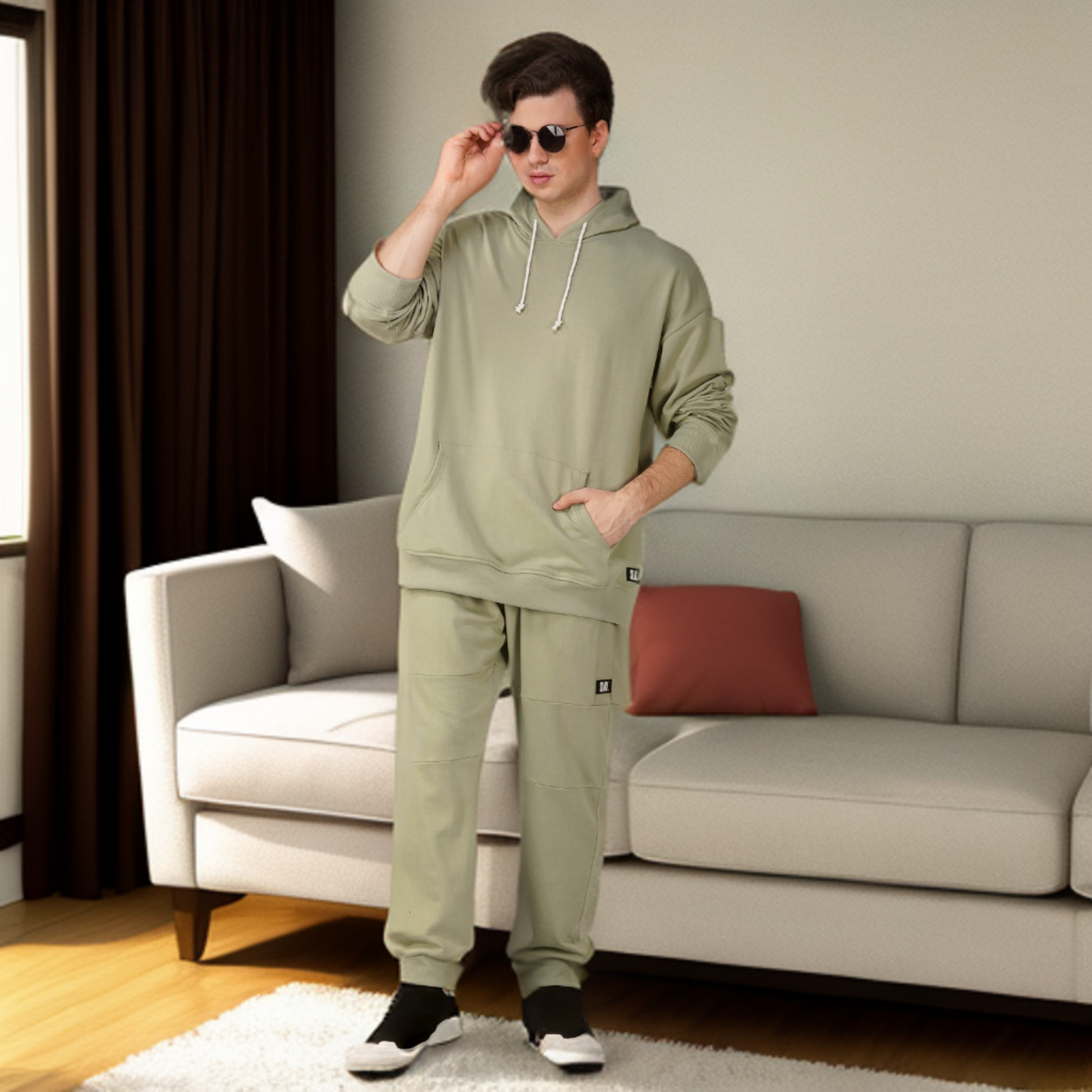SLAY. Men's Light Olive Oversized Drop Shoulder Hoodie & Joggers Co-ord Set