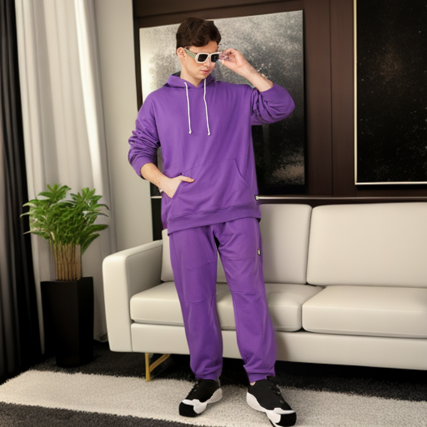 SLAY. Men's Purple Oversized Drop Shoulder Hoodie & Joggers Co-ord Set