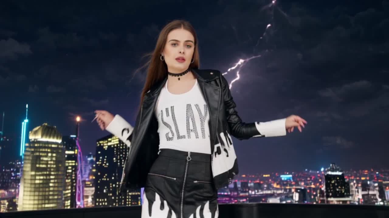 SLAY. Faux Leather Flames Jacket & Skirt Co-ord Set Black & White
