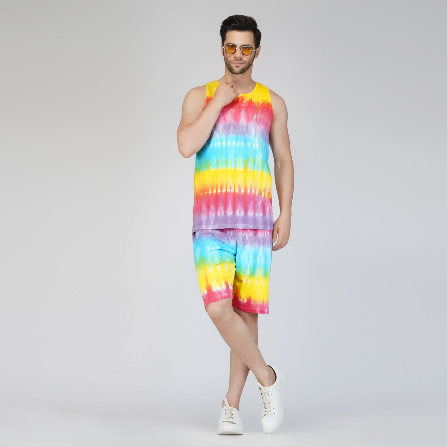 SLAY. Men's Rainbow Tie Dye Vest & Shorts Co-ord Set